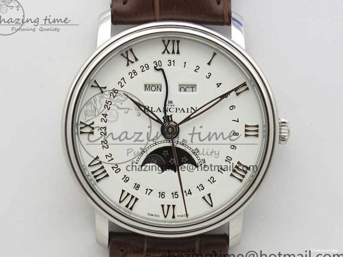 0321 Villeret 6654 SS Complicated Function OMF 1:1 Best Edition White Dial on Brown Leather Strap A6654 V Popular 7904